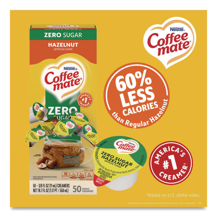 Liquid Coffee Creamer, Zero Sugar Hazelnut, 0.38 oz Mini Cups, 50/Box, 4 Boxes/Carton