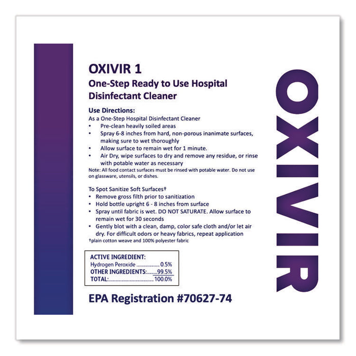 Oxivir 1 RTU Disinfectant Cleaner, 32 oz Spray Bottle, 12/Carton