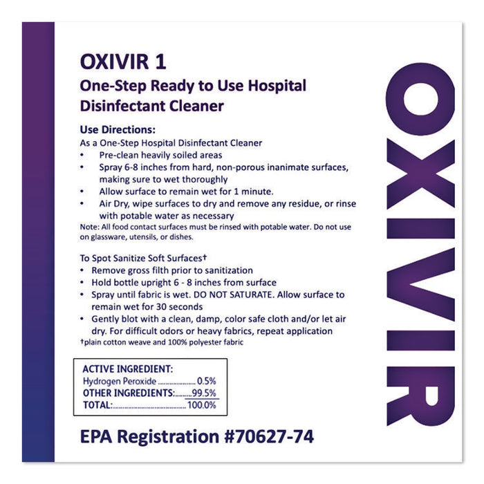Oxivir Five 16 Concentrate One Step Disinfectant Cleaner, 1.4 L SmartDose, 2/Carton