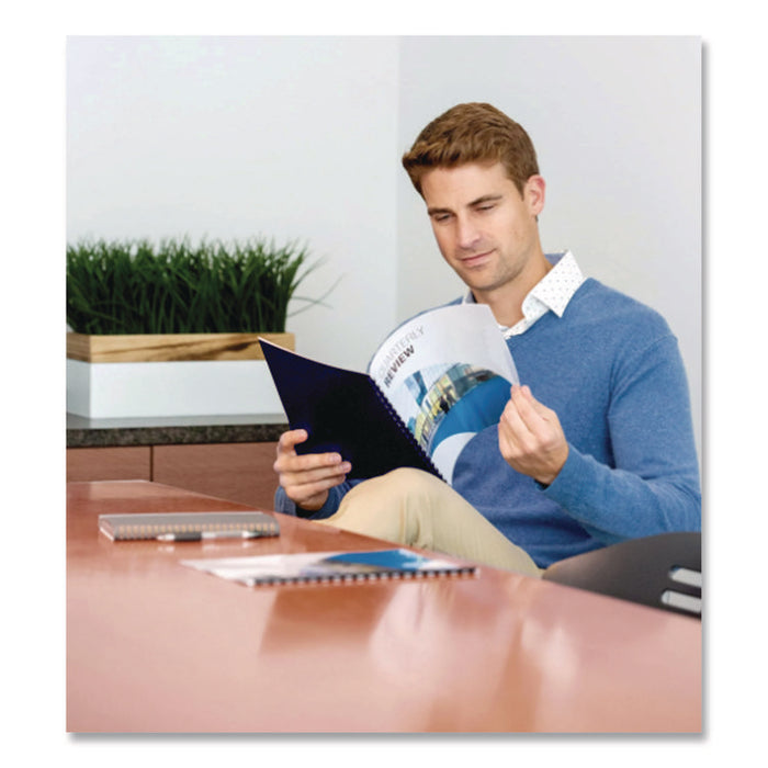 Futura Oversized Pre-Punched Presentation Covers, Plastic, Round Corners, 11.25 x 8.75, Navy, 25/Pack