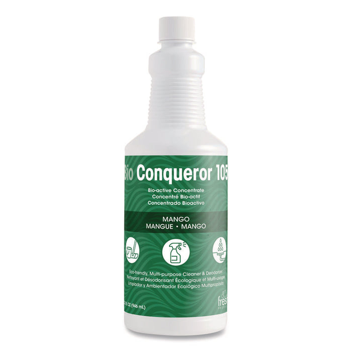Bio Conqueror 105 Enzymatic Odor Counteractant Concentrate, Mango, 32 oz Bottle, 12/Carton