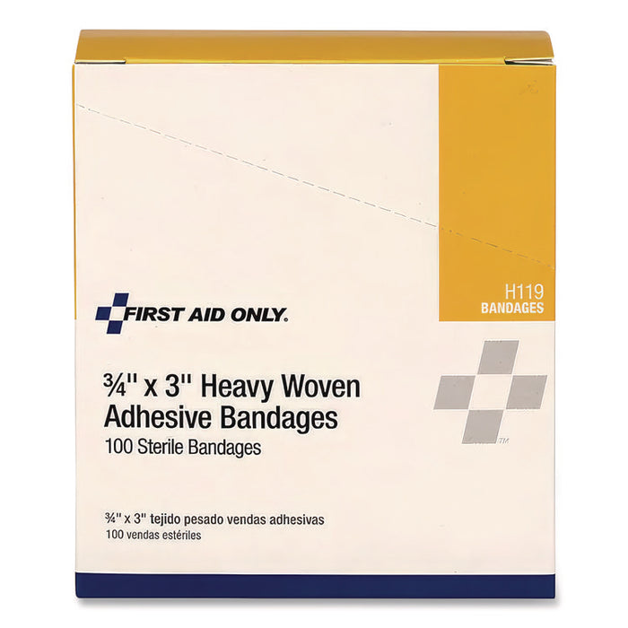 Heavy Woven Adhesive Bandages, Strip, 0.75 x 3, 100/Box