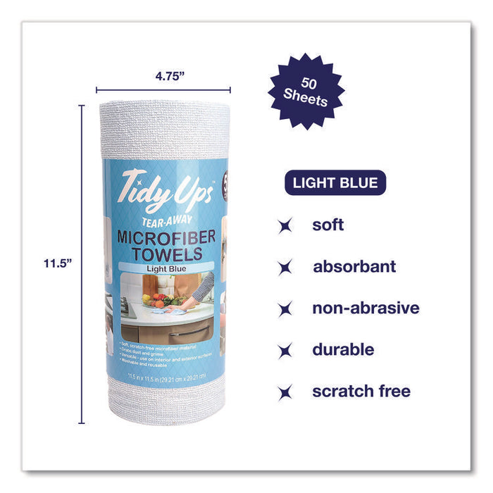 Microfiber Towel Roll, 11.5 x 11.5, Blue, 50 Sheets/Roll