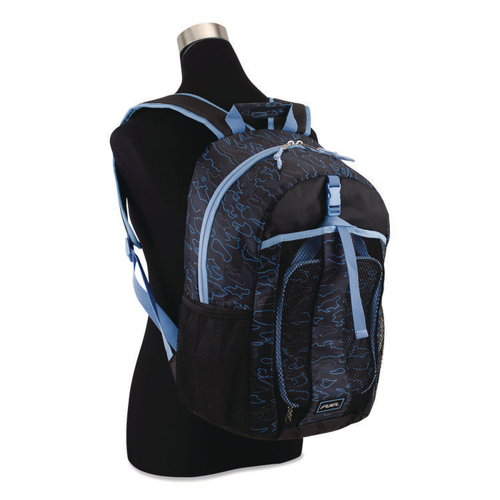Bijoux Deluxe Backpack and Lunch Bag Bundle, 15.5" Laptop Sleeve, 12" x 8" x 18.5" and 7.5" x 4.25" x 9", Black/Blue Camo