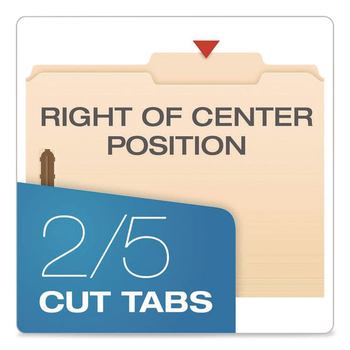 Manila Fastener Folders, 2/5-Cut Tab: Right of Center, Expands 0.75", 2 Fasteners, Letter Size, Manila, 50/Box