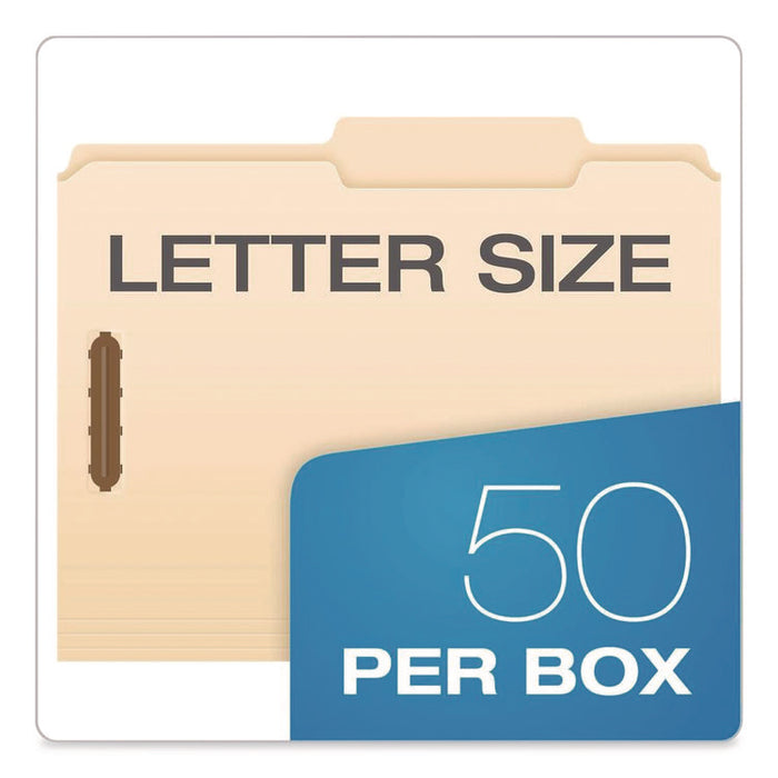 Manila Fastener Folders, 2/5-Cut Tab: Right of Center, Expands 0.75", 2 Fasteners, Letter Size, Manila, 50/Box