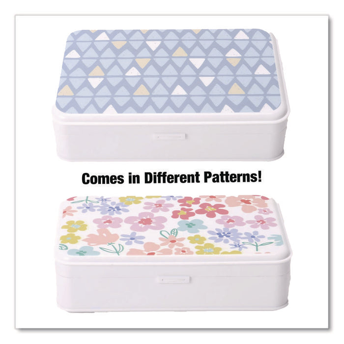 Pencil Case, Triangle Pattern, 2 Compartments, 5" x 8.75" x 2.75", Blue/White