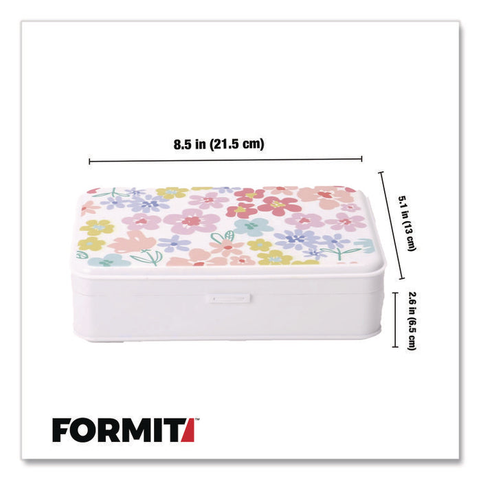 Pencil Case, Floral Pattern, 2 Compartments, 5" x 8.75" x 2.75", Pink/Yellow/Green