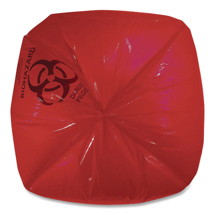 Healthcare Biohazard Printed Low-Density Can Liners, Biohazard, 45 gal, 1.3 mil, 40 x 46, Red, Flat Pack, 200/Carton