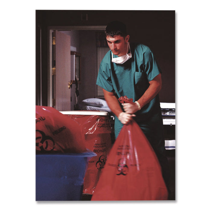 Healthcare Biohazard Printed Low-Density Can Liners, Biohazard, 45 gal, 1.3 mil, 40 x 46, Red, Flat Pack, 200/Carton
