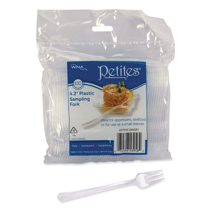 Petites Mini Utensils, Mediumweight, Petite Tasting Fork, Plastic, Clear, 500/Carton