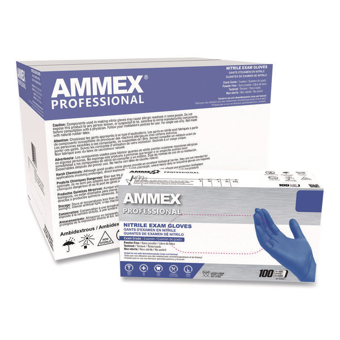 Nitrile Exam Gloves, Powder-Free, Medium, 3 mil Thick, 9.5" Long, Blue, 100/Box, 10 Boxes/Carton