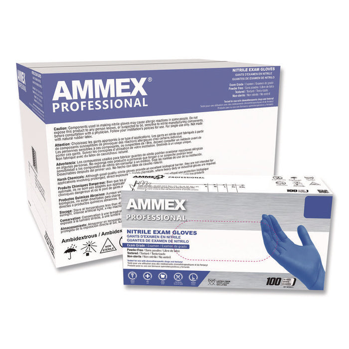 Nitrile Exam Gloves, Powder-Free, X-Large, 3 mil Thick, 9.5" Long, Blue, 100/Box, 10 Boxes/Carton