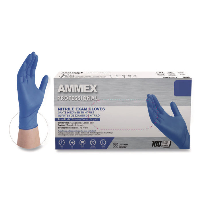 Nitrile Exam Gloves, Powder-Free, X-Large, 3 mil Thick, 9.5" Long, Blue, 100/Box, 10 Boxes/Carton