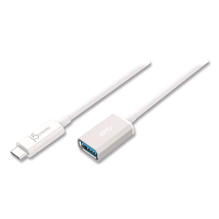 USB-C to USB Adapter, 4", Silver/White