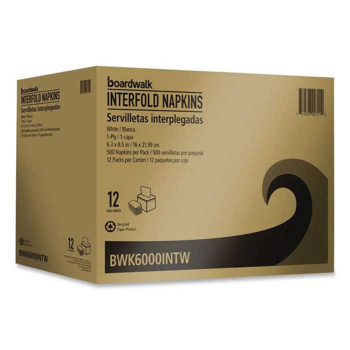 Interfold Napkins, 1-Ply, 8.8 x 6.3, White, 500/Pack, 12 Packs/Carton