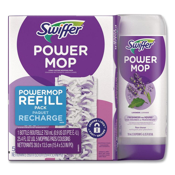 PowerMop Cleaning Solution and Pads Refill Pack, Lavender, Scent, 25.3 oz Bottle and 5 Pads per Pack, 4 Packs/Carton