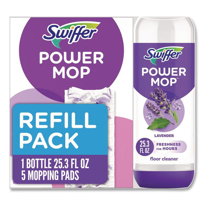 PowerMop Cleaning Solution and Pads Refill Pack, Lavender, Scent, 25.3 oz Bottle and 5 Pads per Pack, 4 Packs/Carton