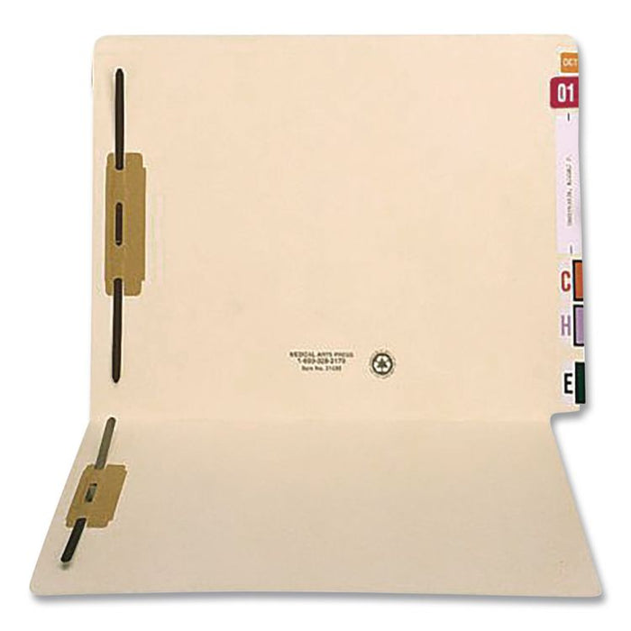 Heavy-Duty End Tab Fastener Folders, Straight Tab, Expands 0.75", 2 Fasteners, Letter Size, Manila, 250/Carton