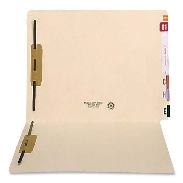 End Tab Fastener Folders, Straight Tab, Expands 0.75", 2 Fasteners, Letter Size, Manila, 250/Carton