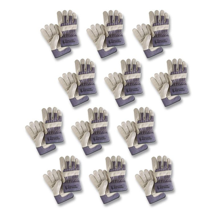 Mustang Leather Palm Gloves, Gunn Cut, Wing Thumb, Large, Blue/Cream, 12 Pairs
