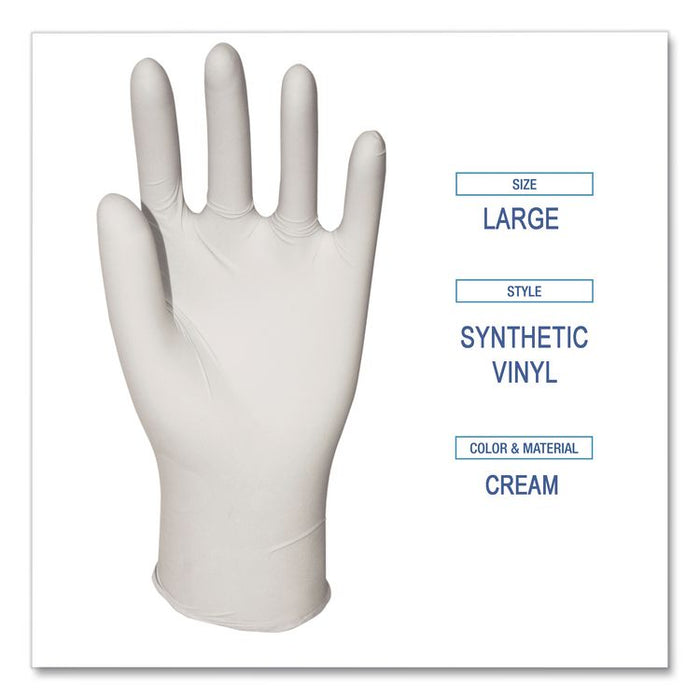 Powder-Free Synthetic Vinyl Gloves, Large, 4 mil Thick, 9.5" Long, Cream, 100/Box, 10 Boxes/Carton