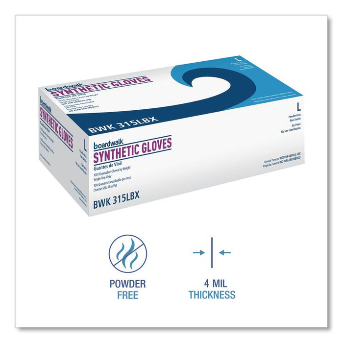 Powder-Free Synthetic Vinyl Gloves, Large, 4 mil Thick, 9.5" Long, Beige, 100/Box