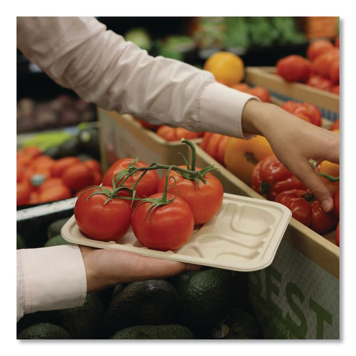 Laminated Fiber Meat and Product Trays, PLA Lined, PFAS Free, 8.3 x 4.9 x 0.7, Natural, Paper, 500/Carton