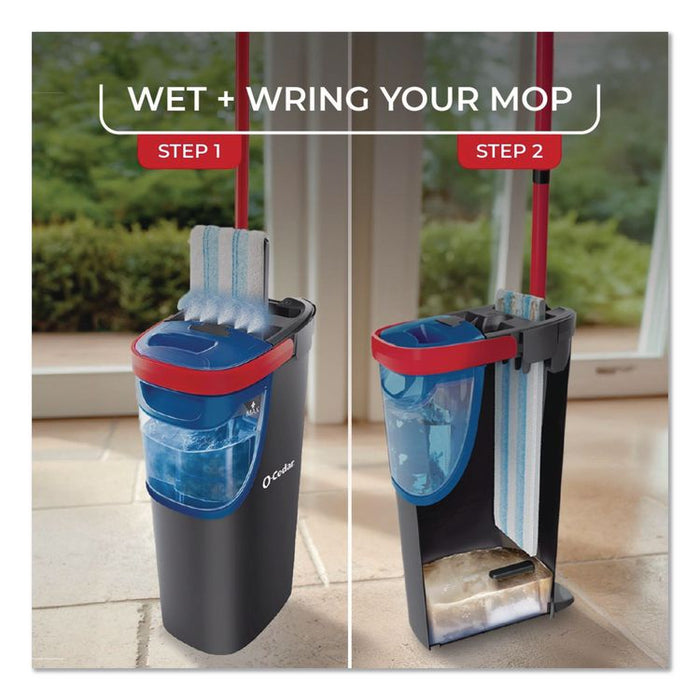 H2Pro Flat Mop System, 9.25 x 4.38 White/Blue Microfiber Head, Up to 56" Black/Red Handle