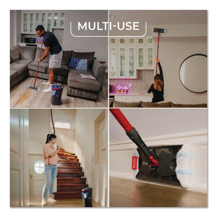 H2Pro Flat Mop System, 9.25 x 4.38 White/Blue Microfiber Head, Up to 56" Black/Red Handle