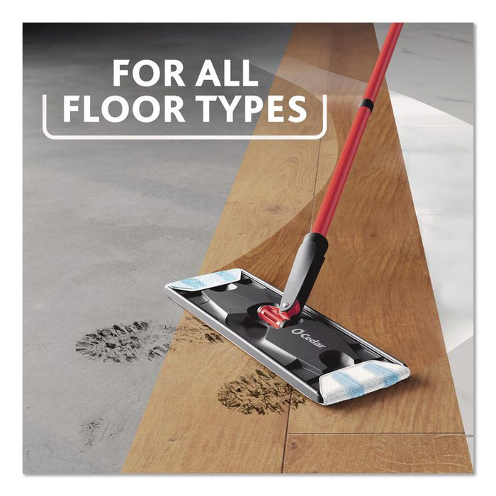 H2Pro Flat Mop System, 9.25 x 4.38 White/Blue Microfiber Head, Up to 56" Black/Red Handle