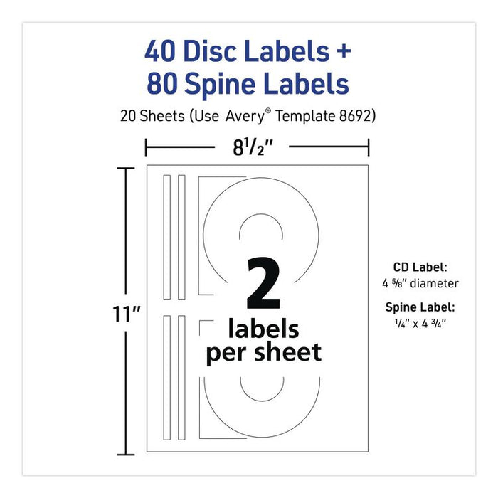 Inkjet CD Labels, Matte White, 40/Pack