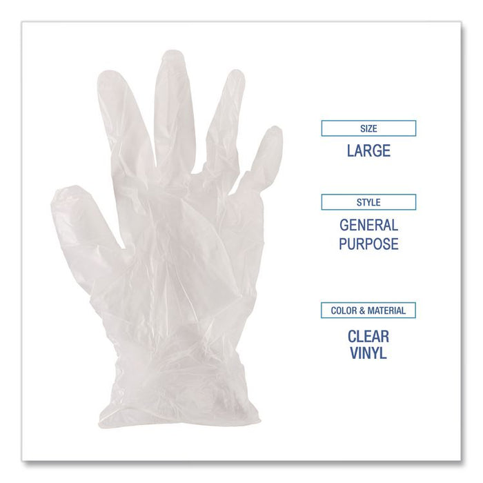 General Purpose Vinyl Gloves, Powder-Free, Large, 2.6 mil Thick, 9.5" Long, Clear, 100/Box, 10 Boxes/Carton