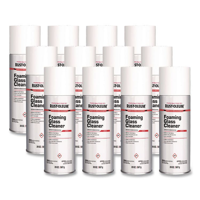 Professional Foaming Glass Cleaner Aerosol, 20 oz Aerosol Spray, 12/Carton