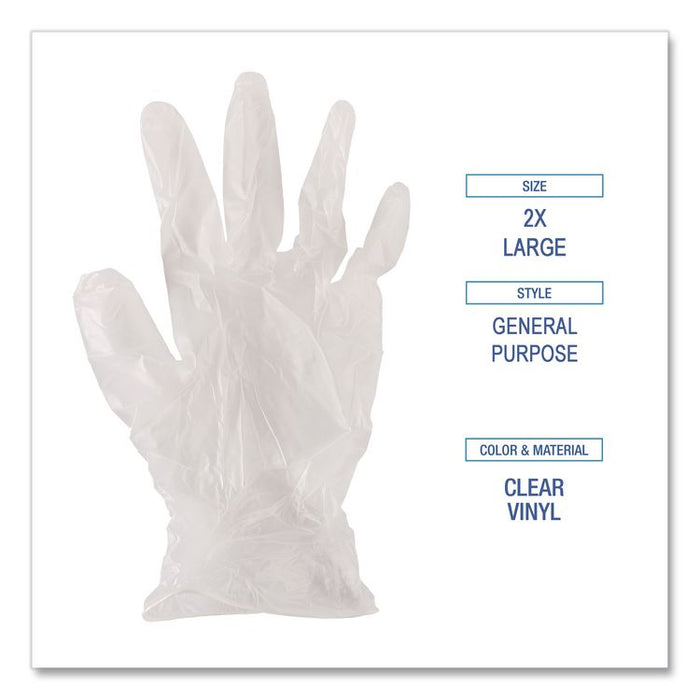 General Purpose Vinyl Gloves, Powder-Free, XX-Large, 2.6 mil Thick, 9.5" Long, Clear, 100/Box, 10 Boxes/Carton