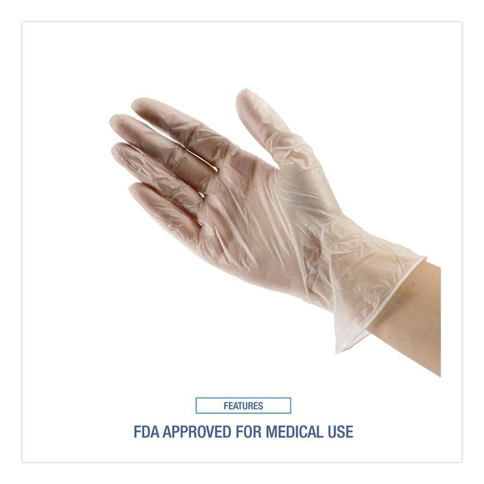 Exam Vinyl Gloves, Powder-Free, Large, 3.6 mil Thick, 9.5" Long, Clear, 100/Box, 10 Boxes/Carton