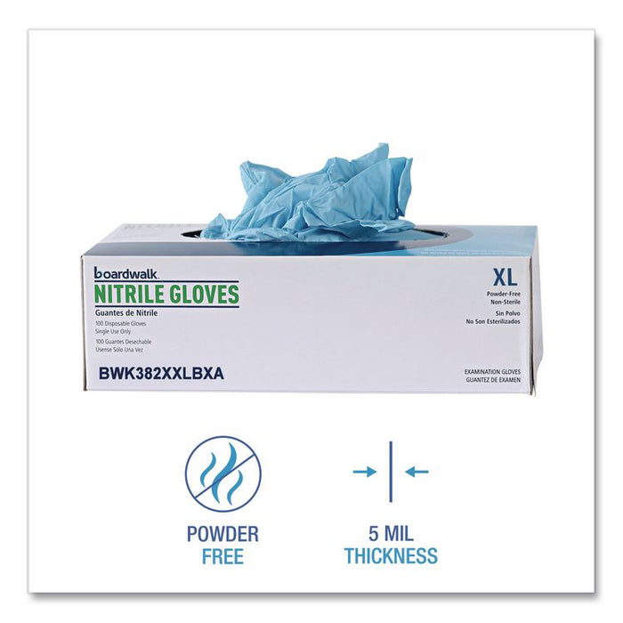 Disposable Examination Nitrile Gloves, Powder-Free, XX-Large, 5 mil Thick, 9.5" Long, Blue, 100/Box, 10 Boxes/Carton
