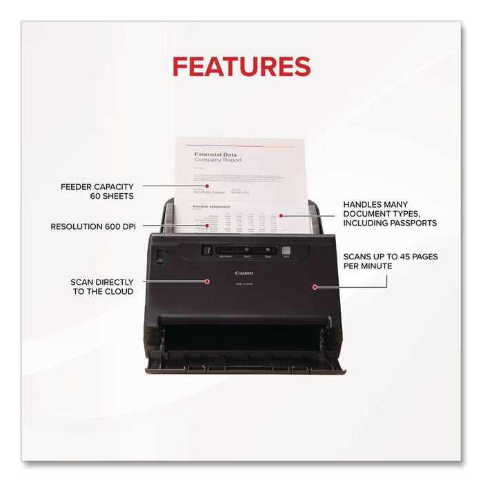 imageFORMULA DR-C240 Office Document Scanner, 600 dpi Optical Resolution, 60-Sheet Duplex Auto Document Feeder