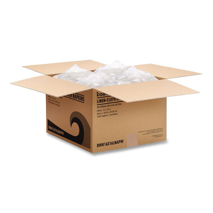 Linen-Feel Flat Napkins, 1-Ply, 16 x 16, White, 1,000/Carton