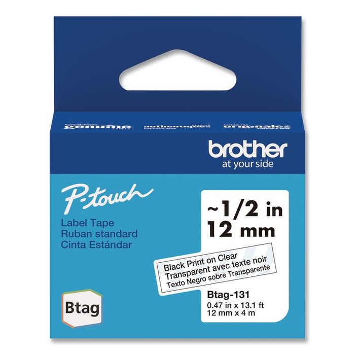 Genuine P-Touch BTAG Label Tapes, 0.47" x 13.1 ft, Black on Clear