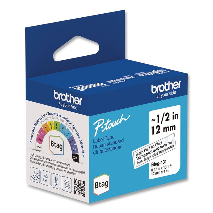 Genuine P-Touch BTAG Label Tapes, 0.47" x 13.1 ft, Black on Clear