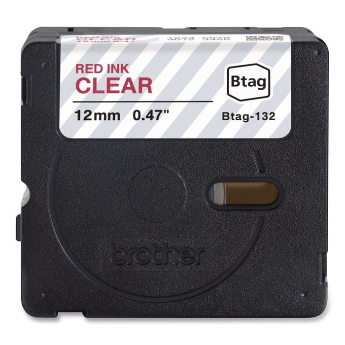 Genuine P-Touch BTAG Label Tapes, 0.47" x 13.1 ft, Red on Clear