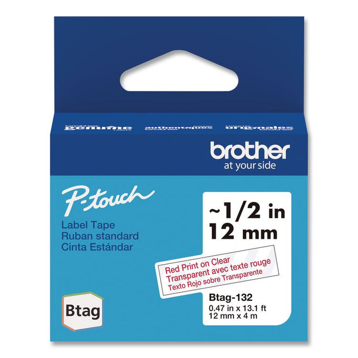 Genuine P-Touch BTAG Label Tapes, 0.47" x 13.1 ft, Red on Clear