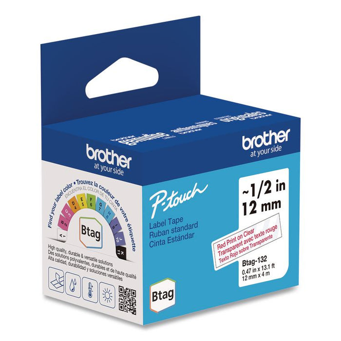 Genuine P-Touch BTAG Label Tapes, 0.47" x 13.1 ft, Red on Clear