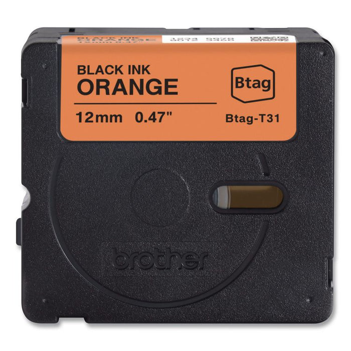 Genuine P-Touch BTAG Label Tapes, 0.47" x 13.1 ft, Black on Orange