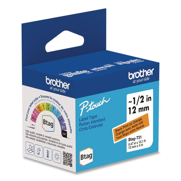 Genuine P-Touch BTAG Label Tapes, 0.47" x 13.1 ft, Black on Orange
