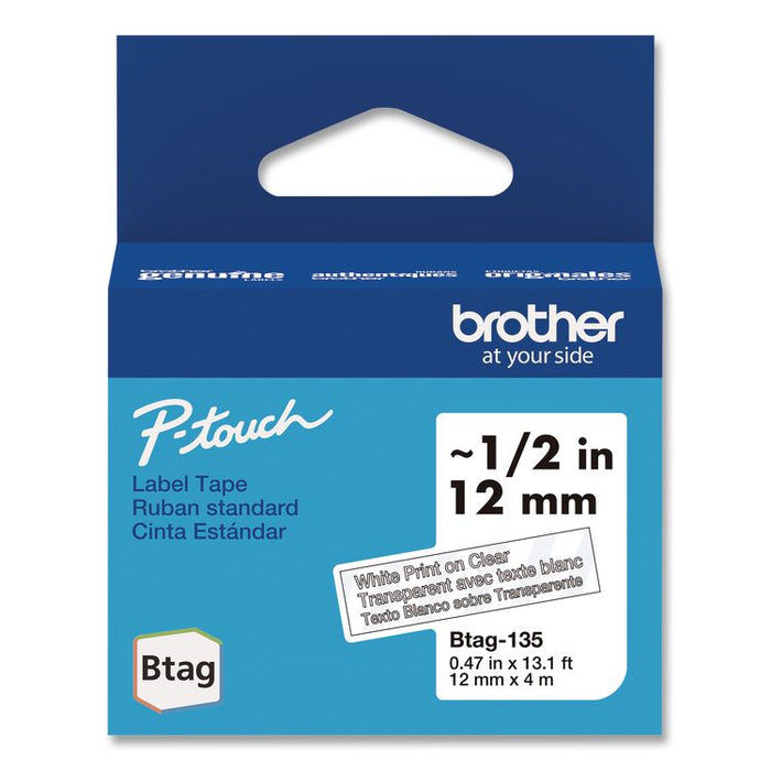 Genuine P-Touch BTAG Label Tapes, 0.47" x 13.1 ft, White on Clear