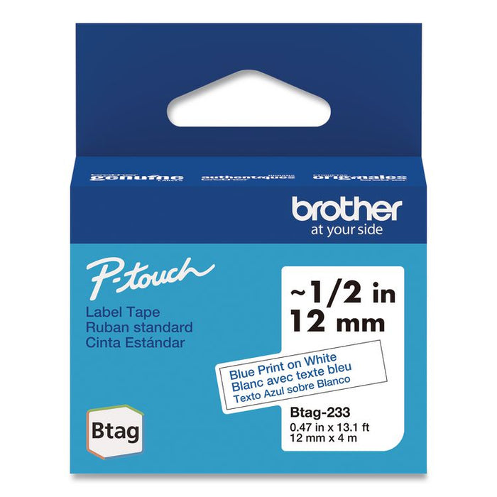 Genuine P-Touch BTAG Label Tapes, 0.47" x 13.1 ft, Blue on White