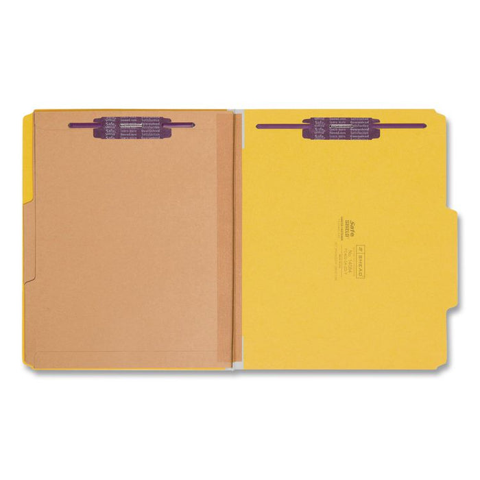 Pressboard Top Tab Pocket Classification Folders, Expands 2", 2 Dividers, 6 SafeSHIELD Fasteners, Letter Size, Yellow, 10/Box