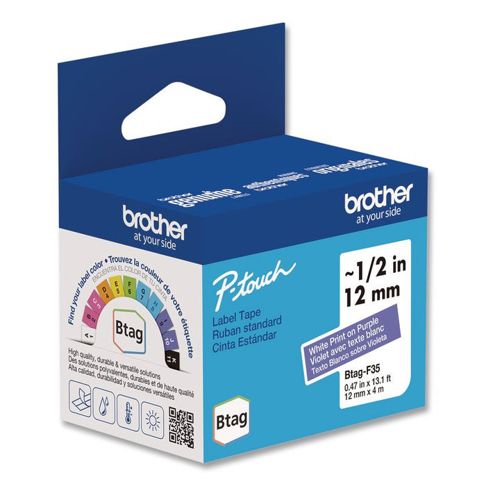 Genuine P-Touch BTAG Label Tapes, 0.47" x 13.1 ft, White on Purple